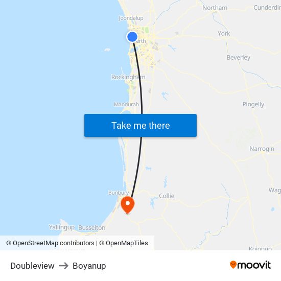 Doubleview to Boyanup map