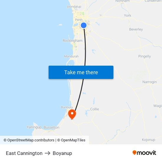 East Cannington to Boyanup map