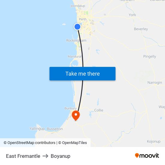 East Fremantle to Boyanup map