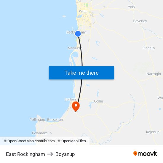 East Rockingham to Boyanup map