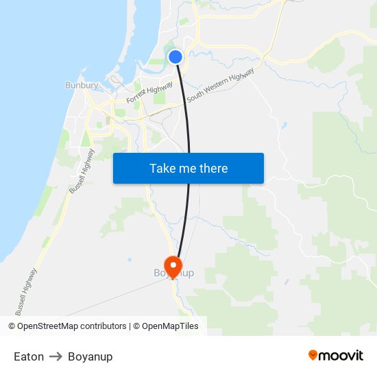 Eaton to Boyanup map