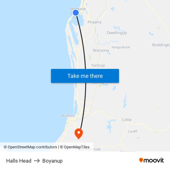 Halls Head to Boyanup map