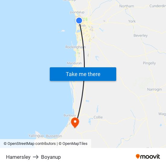 Hamersley to Boyanup map