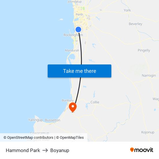 Hammond Park to Boyanup map