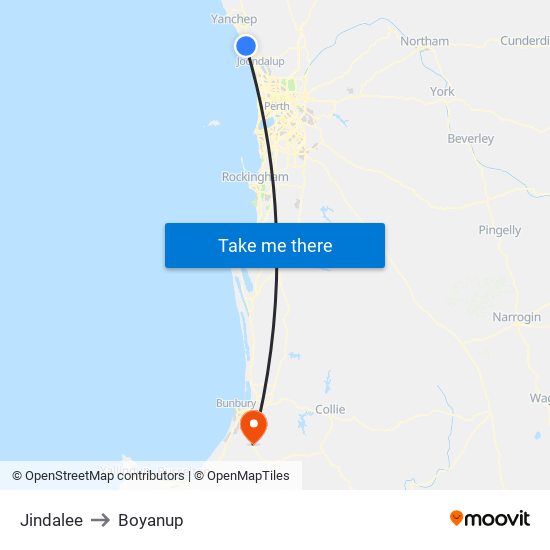 Jindalee to Boyanup map