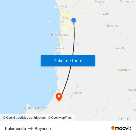 Kalamunda to Boyanup map