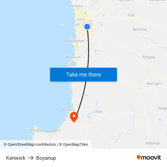 Kenwick to Boyanup map
