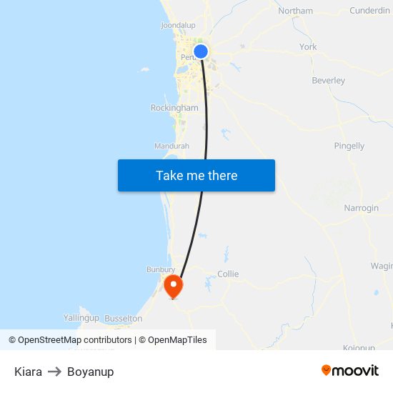 Kiara to Boyanup map