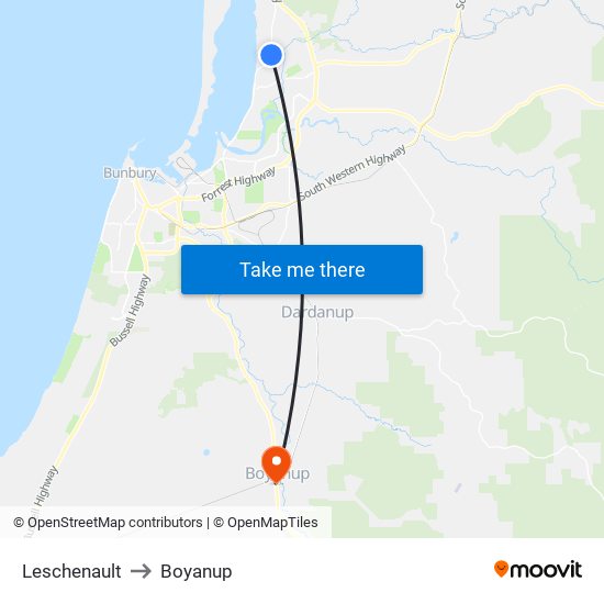 Leschenault to Boyanup map