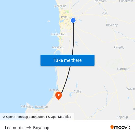 Lesmurdie to Boyanup map