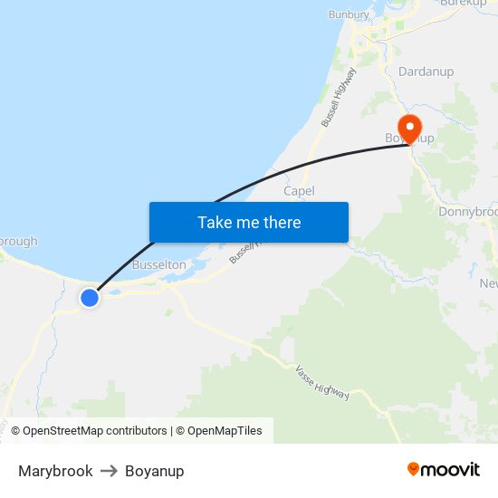 Marybrook to Boyanup map