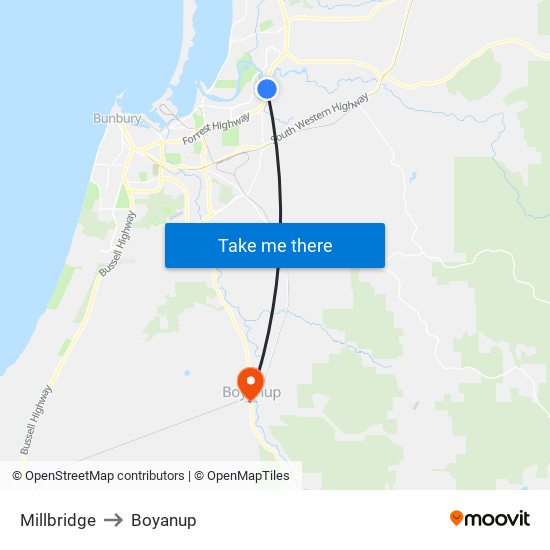 Millbridge to Boyanup map