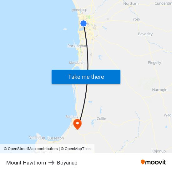 Mount Hawthorn to Boyanup map