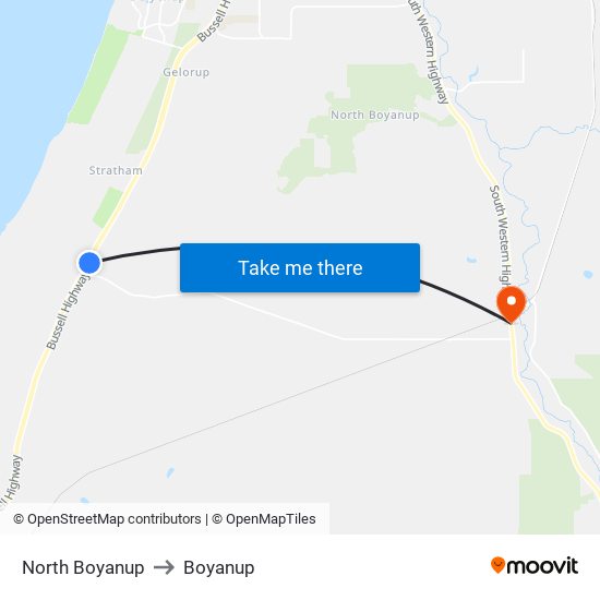 North Boyanup to Boyanup map