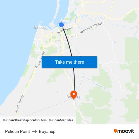 Pelican Point to Boyanup map