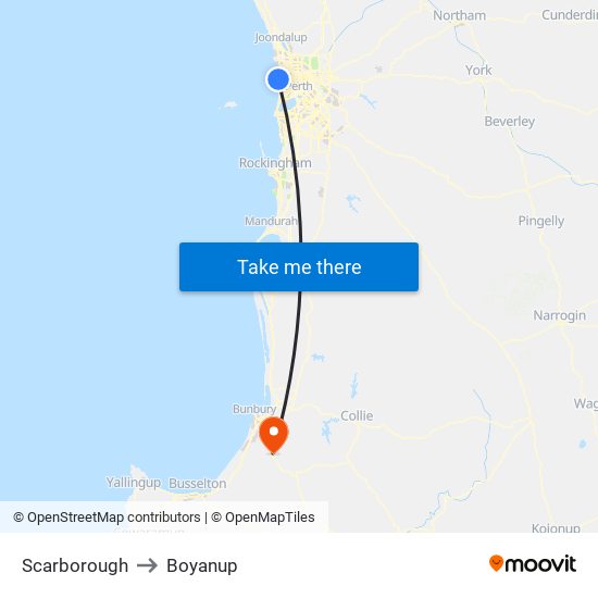 Scarborough to Boyanup map