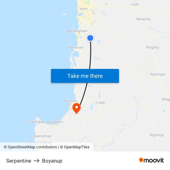 Serpentine to Boyanup map