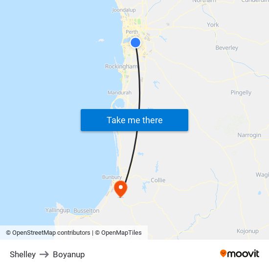 Shelley to Boyanup map