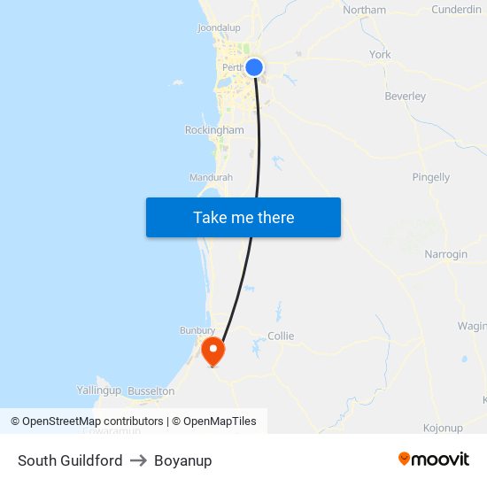 South Guildford to Boyanup map