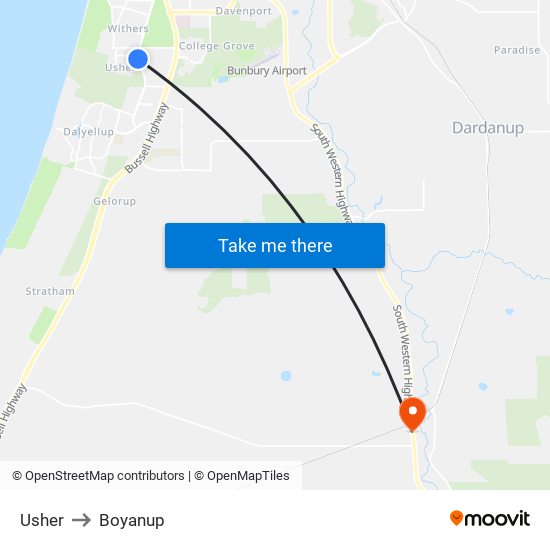Usher to Boyanup map