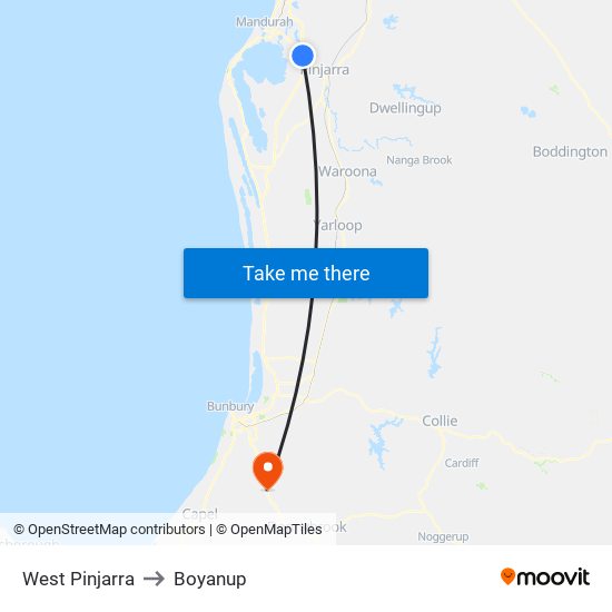 West Pinjarra to Boyanup map