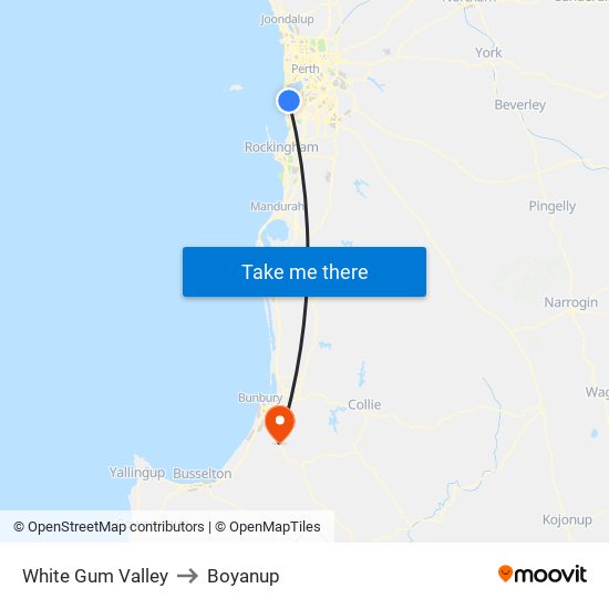 White Gum Valley to Boyanup map