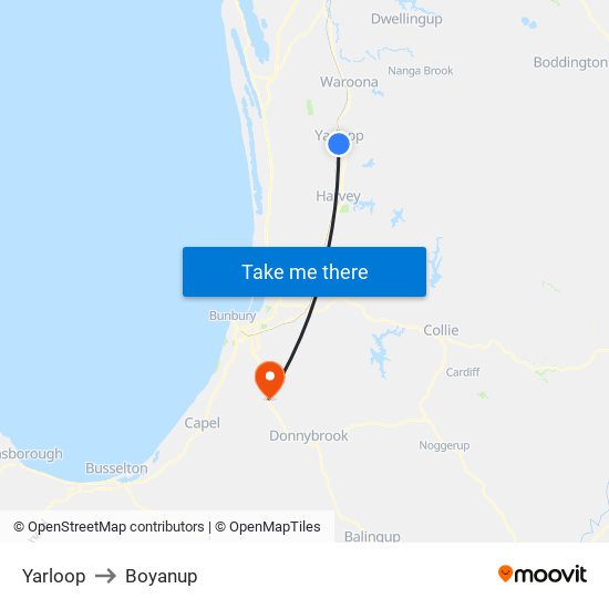 Yarloop to Boyanup map