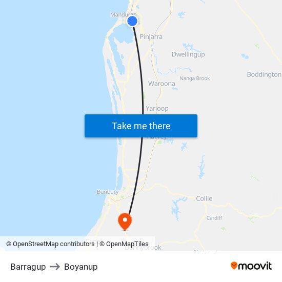 Barragup to Boyanup map