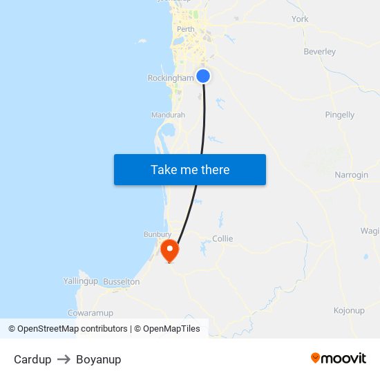 Cardup to Boyanup map