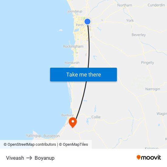 Viveash to Boyanup map