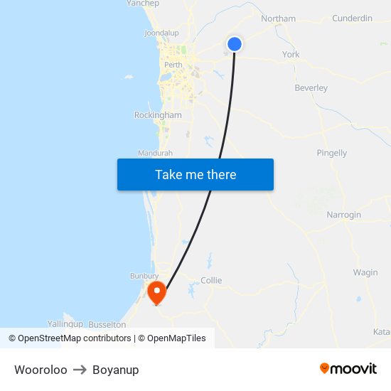 Wooroloo to Boyanup map