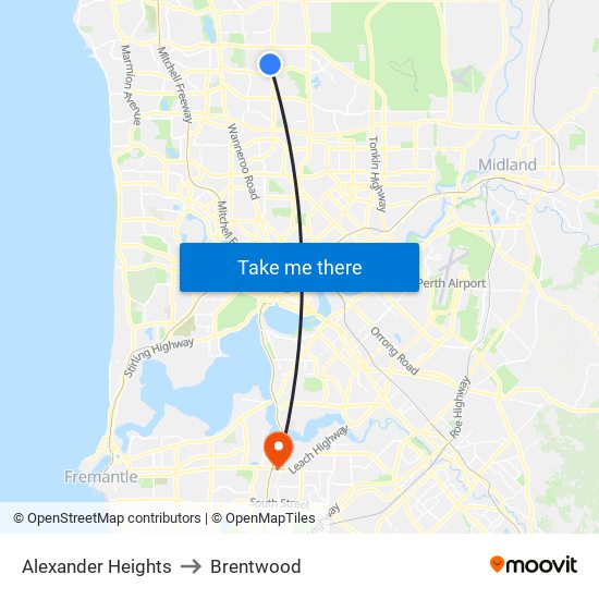 Alexander Heights to Brentwood map
