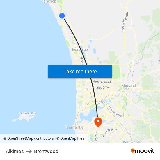 Alkimos to Brentwood map