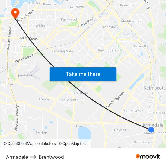 Armadale to Brentwood map