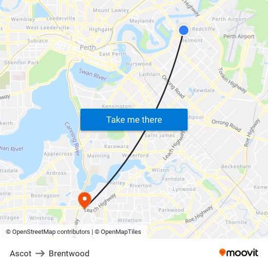 Ascot to Brentwood map