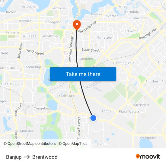 Banjup to Brentwood map