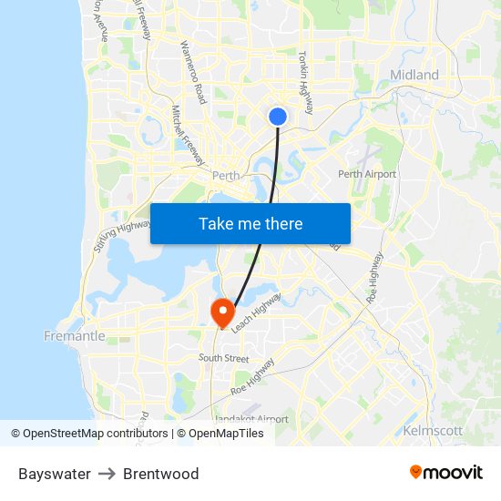 Bayswater to Brentwood map