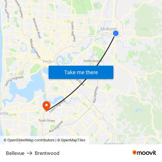 Bellevue to Brentwood map