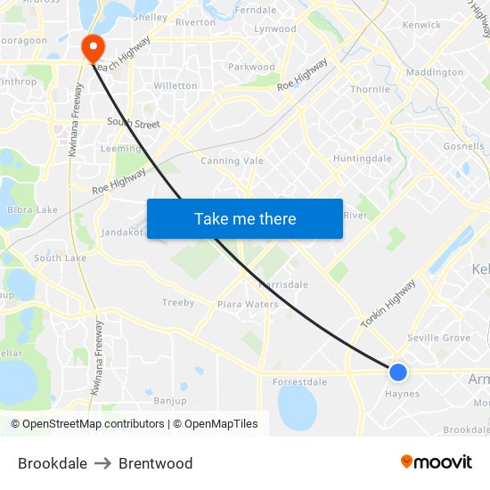 Brookdale to Brentwood map