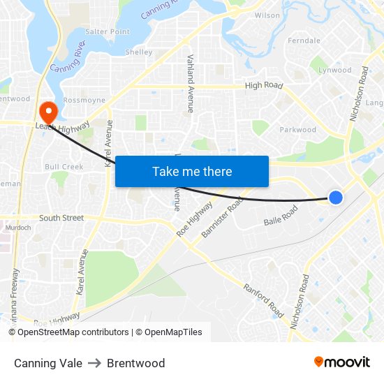 Canning Vale to Brentwood map