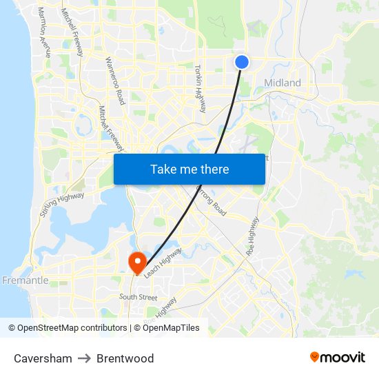 Caversham to Brentwood map