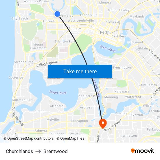 Churchlands to Brentwood map