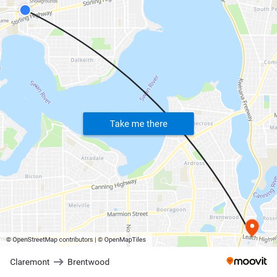 Claremont to Brentwood map