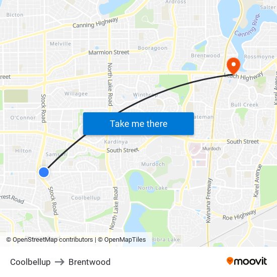 Coolbellup to Brentwood map