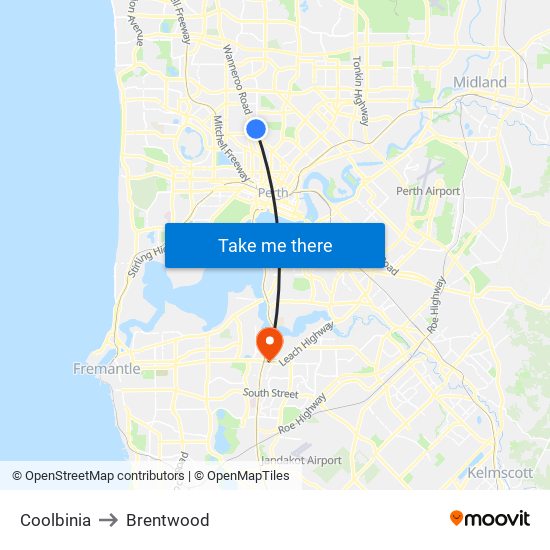 Coolbinia to Brentwood map