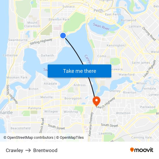 Crawley to Brentwood map