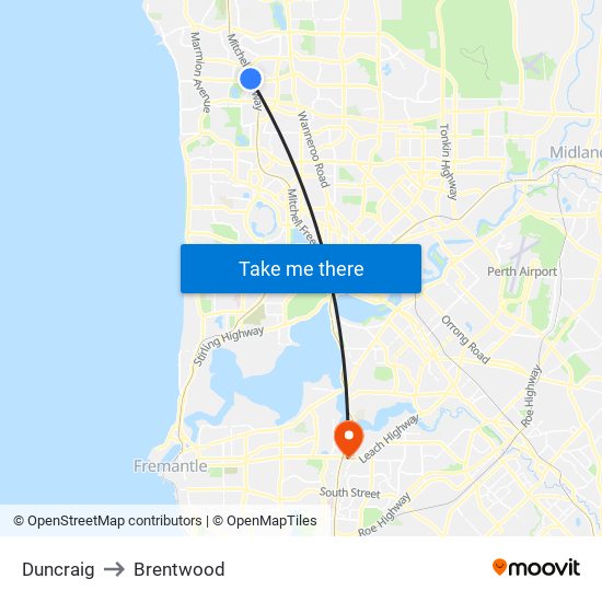 Duncraig to Brentwood map