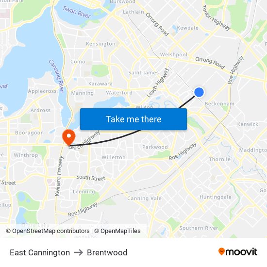 East Cannington to Brentwood map