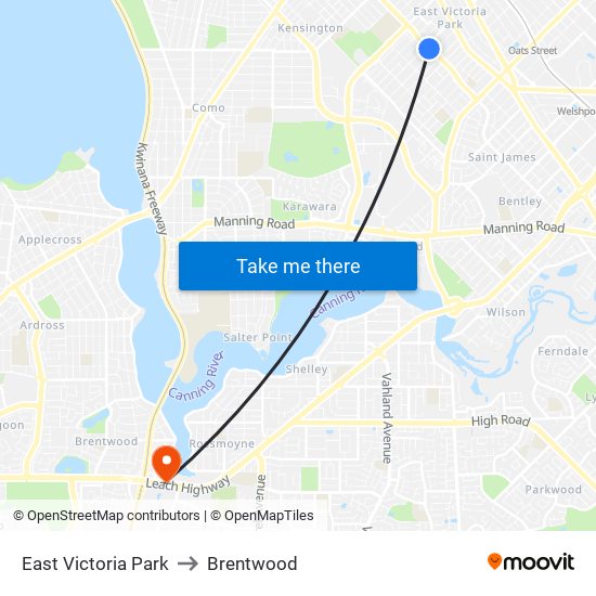 East Victoria Park to Brentwood map