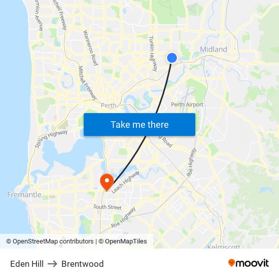 Eden Hill to Brentwood map